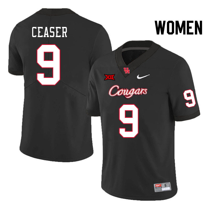 Women #9 Nelson Ceaser Houston Cougars Big 12 XII College Football Jerseys Stitched-Black - Click Image to Close